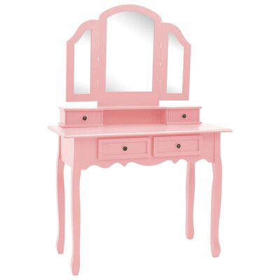 vidaXL Toaletka ze stołkiem, różowa, 100x40x146 cm, drewno paulowni
