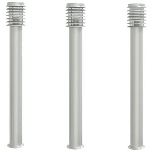 vidaXL Lampy ogrodowe na słupku, 3 szt., srebrne, 110 cm, stal