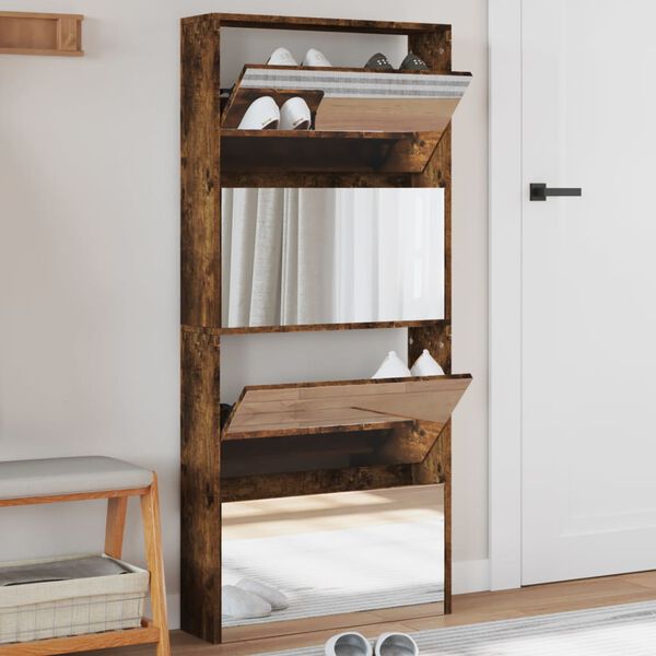 vidaXL Szafka na buty z lustrem, przydymiony dąb, 63x17x134 cm