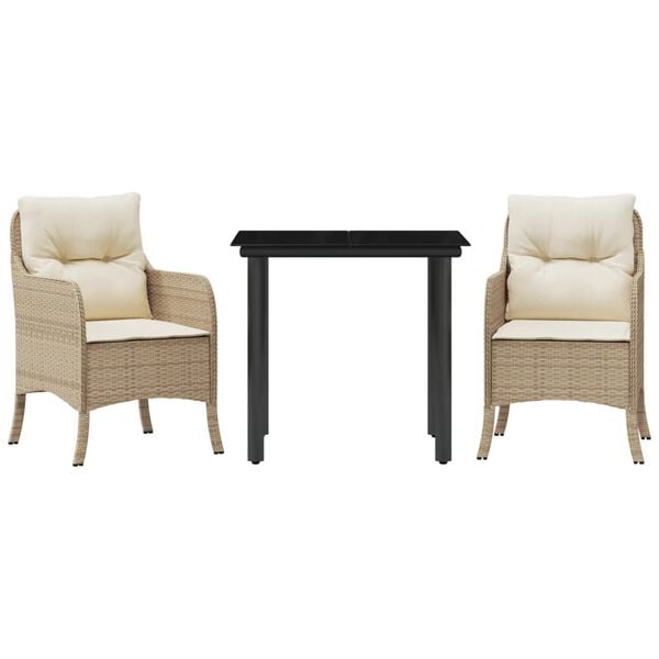 vidaXL 3-cz. zestaw mebli ogrodowych z poduszkami, beżowy, polirattan