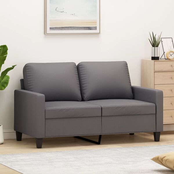vidaXL 2-osobowa sofa, szary, 120 cm, sztuczna sk&oacute;ra