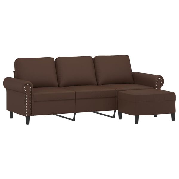 vidaXL 3-osobowa sofa z podn&oacute;żkiem, brązowa, 180 cm, sztuczna sk&oacute;ra