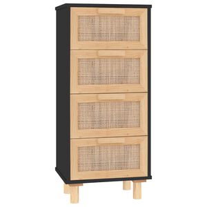 vidaXL Komoda, czarna, 40x30x90 cm, lita sosna i naturalny rattan