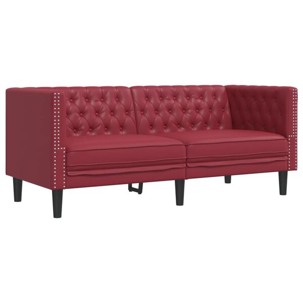 vidaXL Sofa Chesterfield, 2-os., bordowa, tapicerowana sztuczną skórą