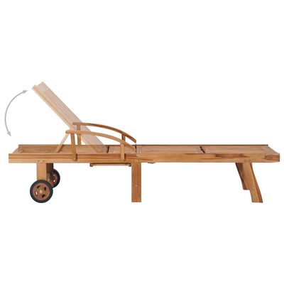 vidaXL Leżak ze stolikiem i poduszką, lite drewno tekowe