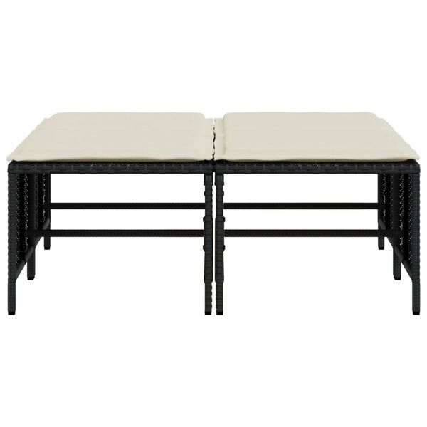 vidaXL Stołki ogrodowe z poduszkami, 4 szt., czarne, polirattan