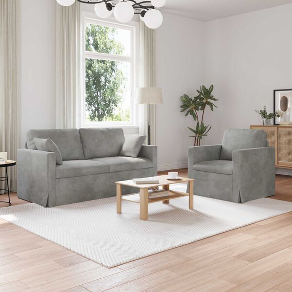 vidaXL Zestaw Sof 2 pcs Jasnoszary 158 x 78 x 80 cm Aksamit