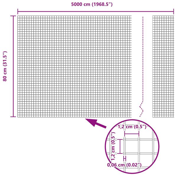 vidaXL Spawana siatka ogrodzeniowa Srebrny 0.8 x 50 m