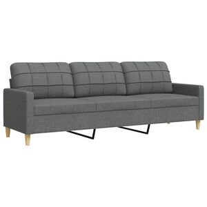 vidaXL Sofa 3-osobowa, ciemnoszara, 210 cm, tapicerowana tkaniną