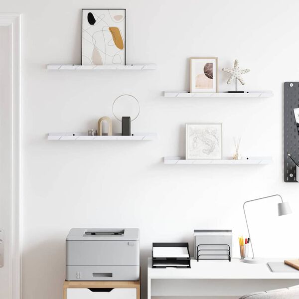 vidaXL P&oacute;łka ścienna z p&oacute;łką 4 pcs Biały marmur 60 x 9 x 3 cm