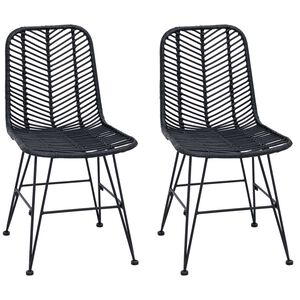 vidaXL Krzesło jadalniane 2 pcs Czarny 44 x 47 x 85 cm Rattan i żelazo
