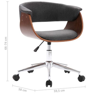 vidaXL Obrotowe krzesło biurowe, szare, gięte drewno i tkanina