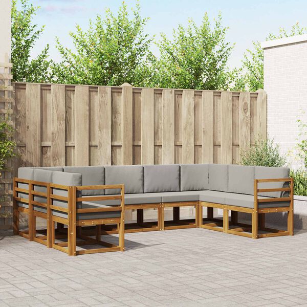 vidaXL Zestaw sof na zewnątrz z poduszką 9 pcs Naturalny i Jasny Szary