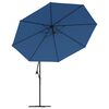 vidaXL Parasol ogrodowy z LED, wiszący, niebieski, 350 cm