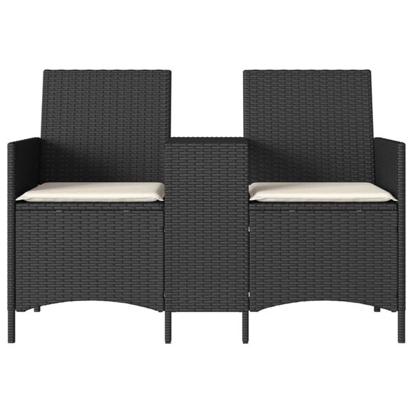 vidaXL Ogrodowa sofa 2-os. ze stolikiem i poduszkami, czarny rattan PE