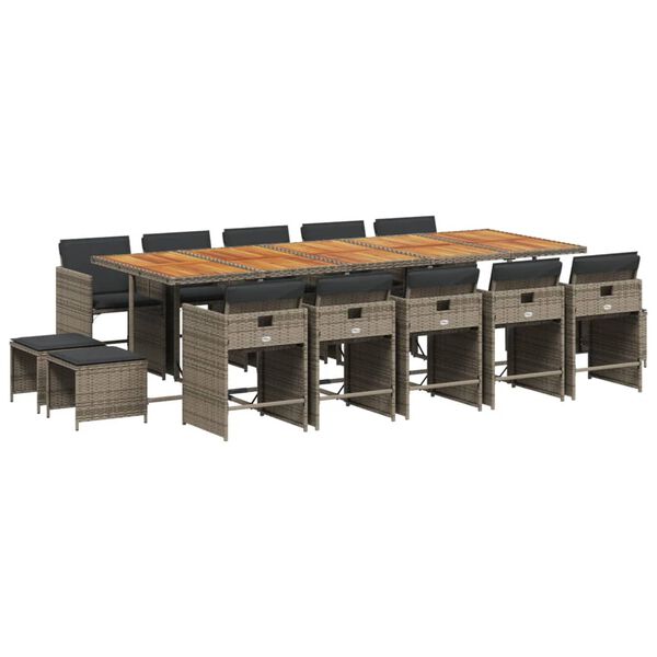 vidaXL 15-cz. zestaw mebli ogrodowych z poduszkami, szary, rattan PE