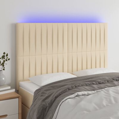 vidaXL Zagłówek do łóżka z LED, kremowy, 144x5x118/128 cm, tkanina