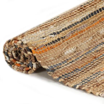 vidaXL Ręcznie tkany dywan Chindi 160x230 cm, skóra i juta, jasny brąz