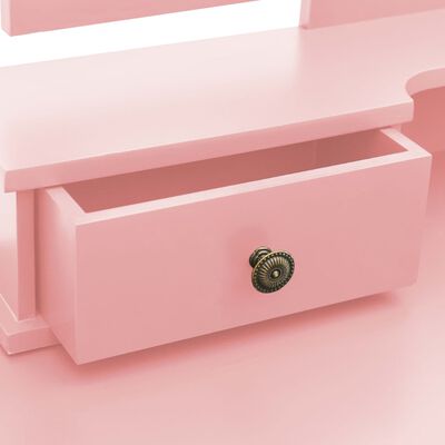 vidaXL Toaletka ze stołkiem, różowa, 100x40x146 cm, drewno paulowni