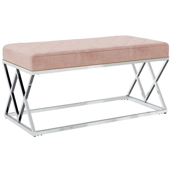 vidaXL Ławka, r&oacute;żowa, aksamit i stal nierdzewna