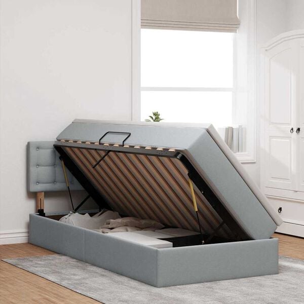 vidaXL Ł&oacute;żko z miejscem na przechowywanie i LED Jasnoszary 90 x 190 cm