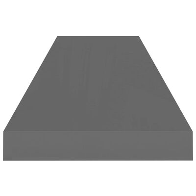 vidaXL Półki ścienne, 2 szt, wysoki połysk, szare, 90x23,5x3,8 cm, MDF