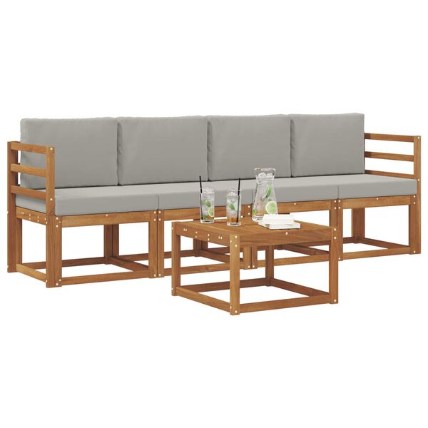 vidaXL Zestaw sof na zewnątrz z poduszką 5 pcs Naturalny i Jasny Szary