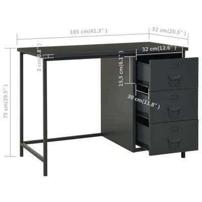 vidaXL Industrialne biurko z szufladami, antracyt, 105x52x75 cm, stal