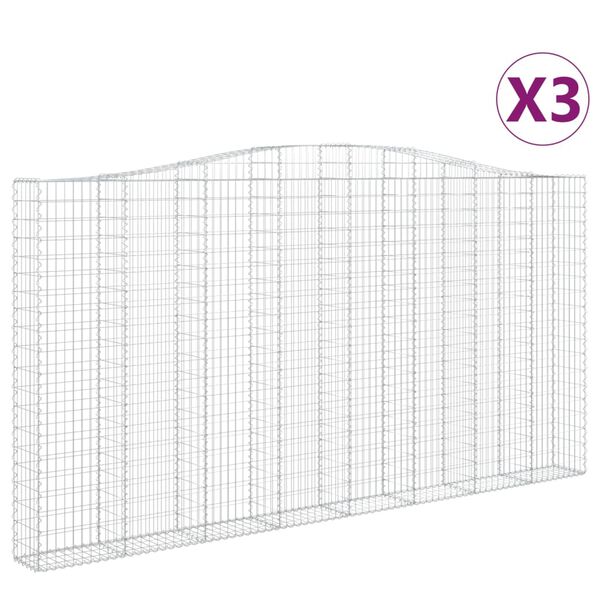 vidaXL Kosze gabionowe, 3 szt, 400x30x200/220, galwanizowane żelazo