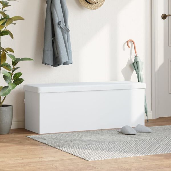 vidaXL Składana ławka ze schowkiem, biała, PVC