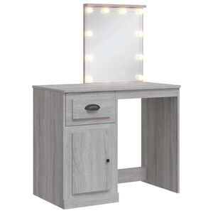 vidaXL Toaletka z lampkami LED, szary dąb sonoma, 90x42x132,5 cm