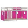 vidaXL Łóżko piętrowe z zasłonkami, różowe, 90x200 cm, drewno sosnowe
