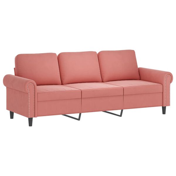 vidaXL 3-osobowa sofa z poduszkami, r&oacute;żowa, 180 cm, aksamit
