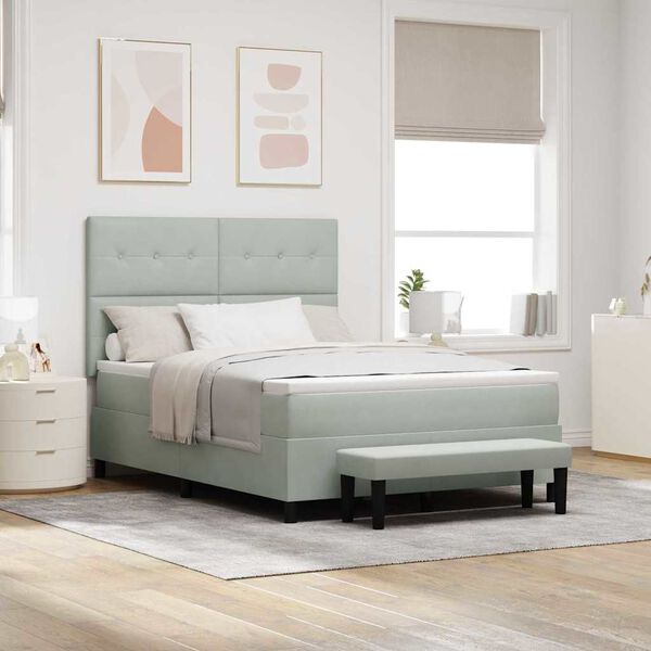 vidaXL Ł&oacute;żko sprężynowe z materacem Jasnoszary 160 x 200 cm Aksamit