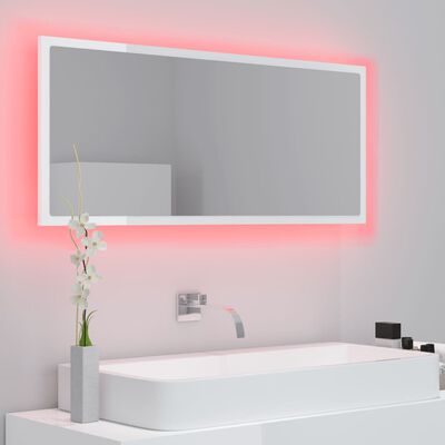 vidaXL Lustro łazienkowe z LED, białe na wysoki połysk, 100x8,5x37 cm