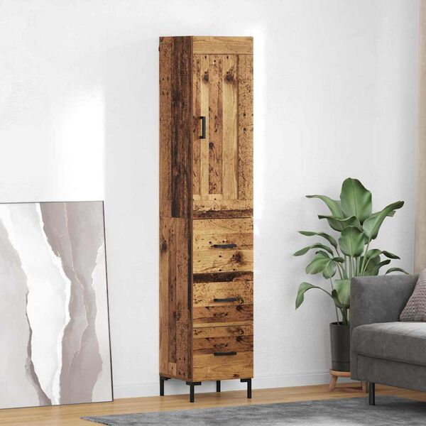 vidaXL Highboard z szufladą Stare drewno 34,5 x 34 x 180 cm