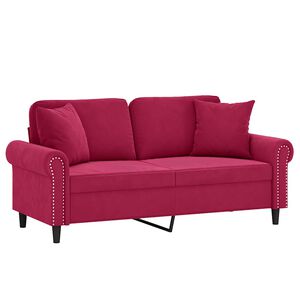 vidaXL 2-osobowa sofa z poduszkami, winna czerwień, 140 cm, aksamit
