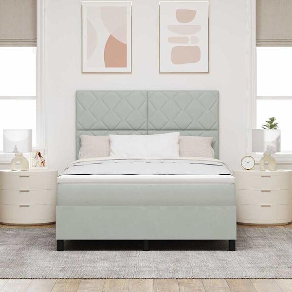 vidaXL Ł&oacute;żko sprężynowe z materacem Jasnoszary 140 x 200 cm tkanina