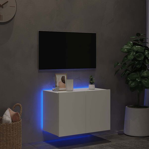 vidaXL Ścienna szafka TV z LED, biała, 60x35x41 cm