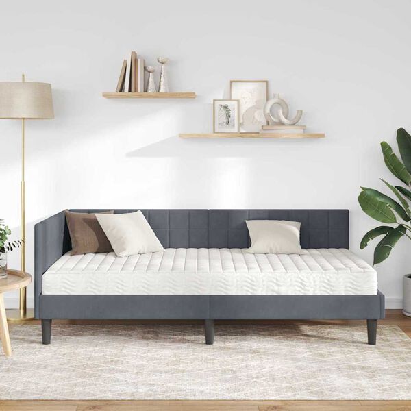 vidaXL Rama Ł&oacute;żka Narożnego z Materacem 2 pcs Szary Aksamit