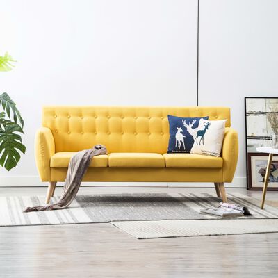 vidaXL 3-osobowa sofa tapicerowana tkaniną, 172x70x82 cm, żółta
