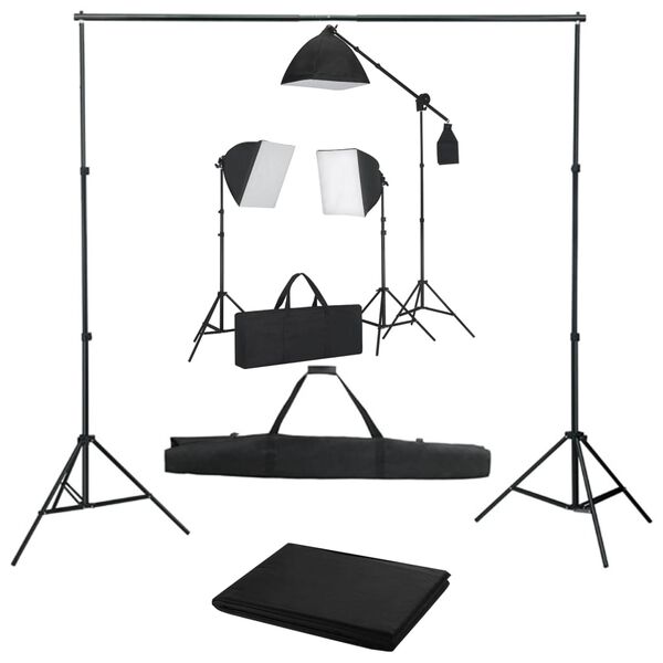 vidaXL Fotograficzny zestaw studyjny z lampami softbox i tłem