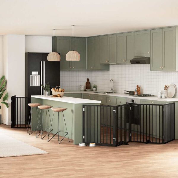 vidaXL Składana bramka dla psa, z drzwiami, 12 paneli, czarna, 960 cm