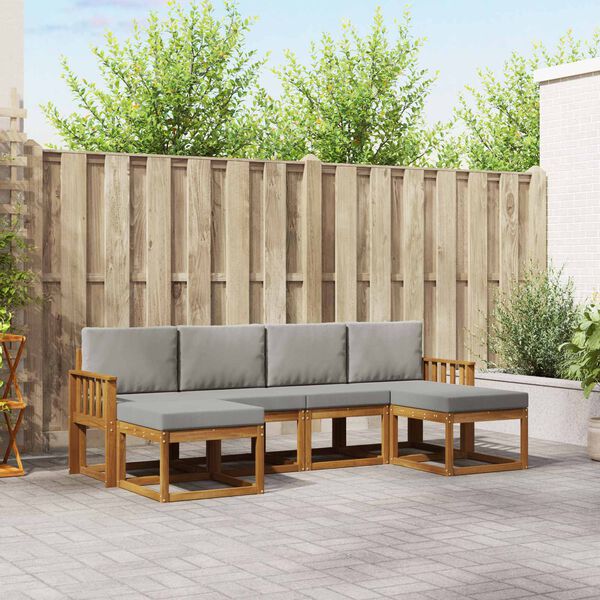 vidaXL Zestaw sof na zewnątrz z poduszką 6 pcs Naturalny i Jasny Szary