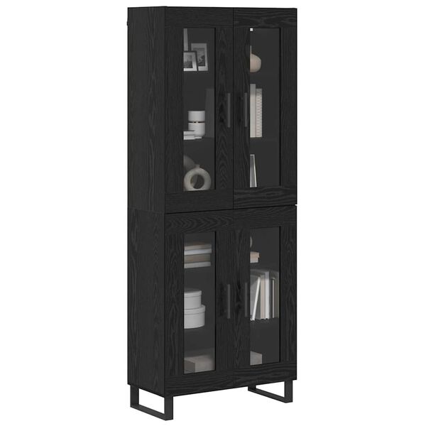 vidaXL Highboard 2 pcs Czarny Dąb Drewno inżynieryjne i szkło
