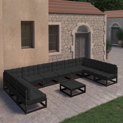 vidaXL 11-cz. zestaw wypoczynkowy do ogrodu, z poduszkami,czarny sosna