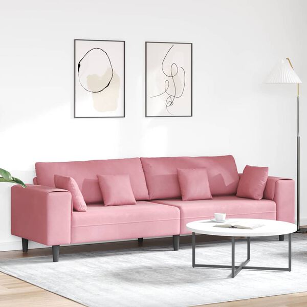 vidaXL Sofa welurowa z poduszką Różowy 209 cm Aksamit