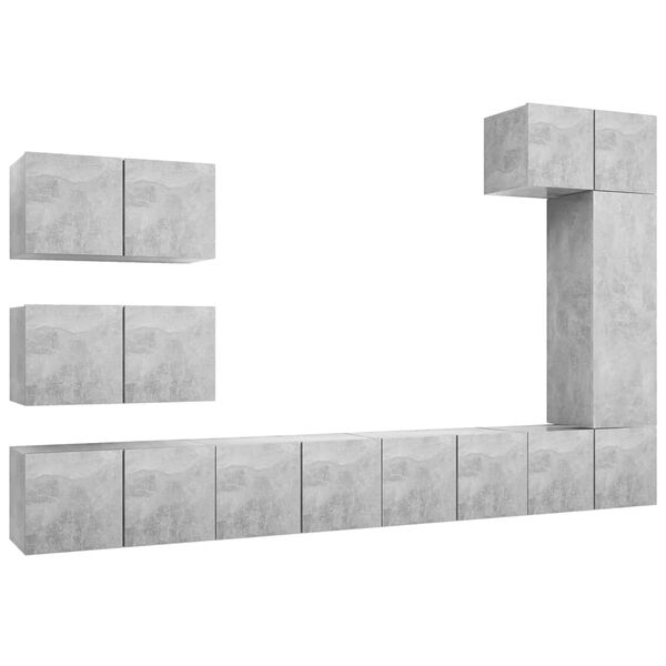 vidaXL 8-cz. zestaw szafek TV, szarość betonu, materiał drewnopochodny
