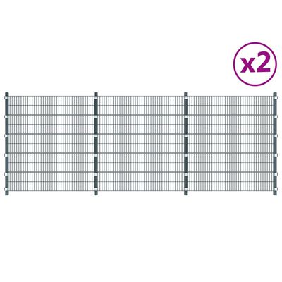vidaXL Panele ogrodzeniowe, 2 szt., żelazo, łącznie 12 m, antracytowe