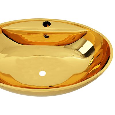 vidaXL Umywalka z przelewem, 58,5 x 39 x 21 cm, ceramiczna, złota